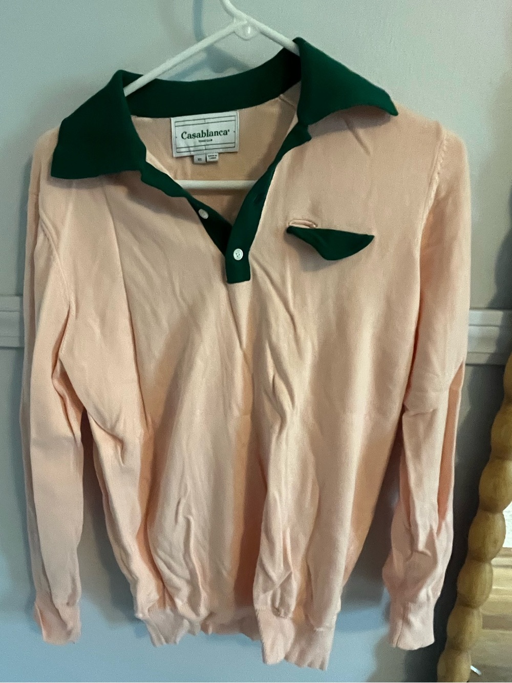 Casablanca Peach Sweater with Contrast Green Collar